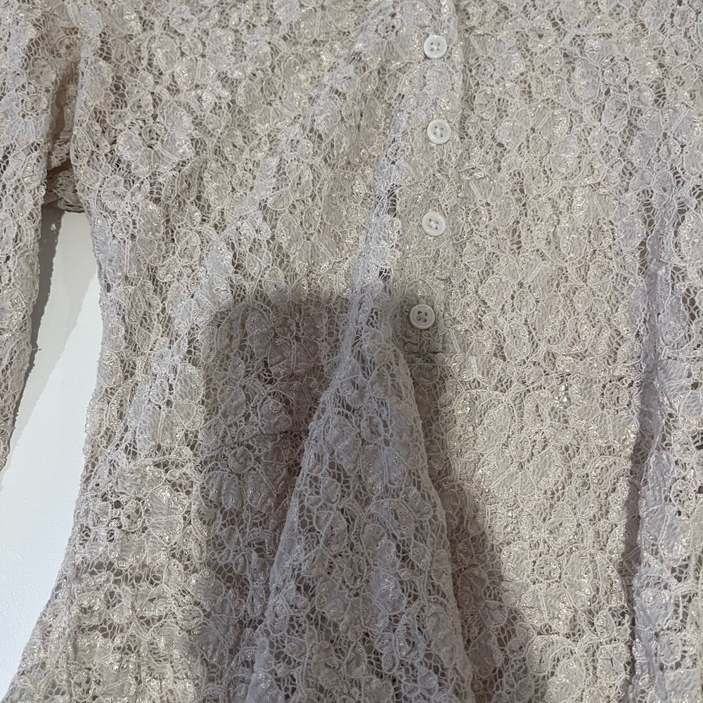 Free People Lace Babydoll Tunic Button Sheer Mini Dress Romantic Coquette Medium - Picture 6 of 10